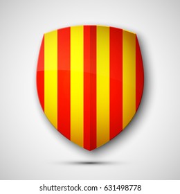 shield banner with historic flag and coat of arms of Catalonia. Protect privacy Illustration, badge icon. Banner presentation.