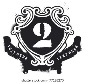 shield with banner and number two