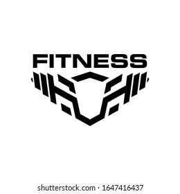 Shield Barbell Fitness Sport Logo Design Vector. 