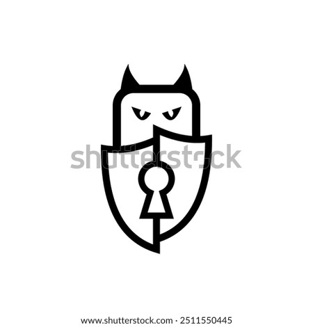 Shield and bat logo. The icon of the key and the bat's head as a symbol of defense and security of the system