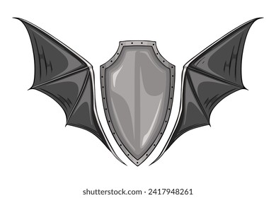 Shield with Bat Wings, vector illustration