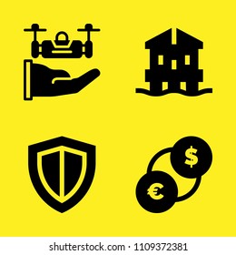 shield, beach house, drone and exchange vector icon set. Sample icons set for web and graphic design