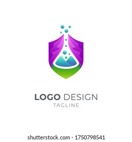 Shield and beaker logo concept, research and laboratory logo vector, modern 3 style gradient colors