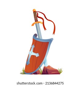 Shield and big sword isolated on white background. Vector illustration.