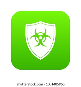 Shield with a biohazard sign icon digital green for any design isolated on white vector illustration