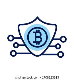 shield with bitcoin crypto currency line style icon vector illustration design