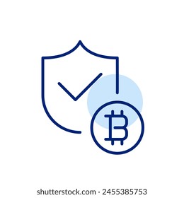 Shield and bitcoin. Cryptocurrency security. Pixel perfect, editable stroke icon
