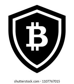 
Shield with bitcoin sign icon symbolising digital webmoney protection concept 
