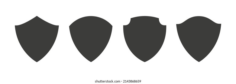 Shield black frames set. Protect secure symbols group. Vector isolated on white.