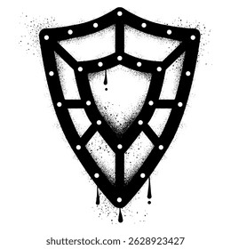 Shield with black spray paint graffiti