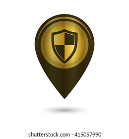 shield - black vector icon; golden  map pointer