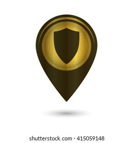 shield - black vector icon; golden  map pointer