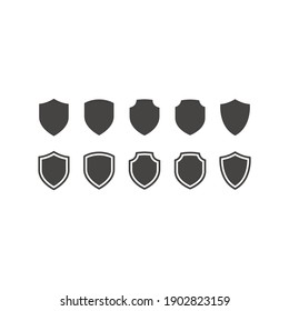 Shield black vector icon set. Shields collection of glyph symbols.