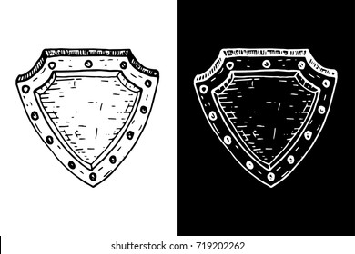 Shield. Black and white hand drawn sketch. Vector illustration