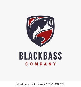 Shield and blackbass logo icon vector icon template on white background