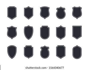 Shield blank emblems. Heraldic shields, security black labels. Knight award, medieval royal vintage badges isolated vector. 