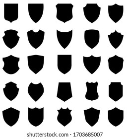 Shield blank icon vector set. security illustration sign collection. Knight award symbol. medieval royal vintage badges isolated.