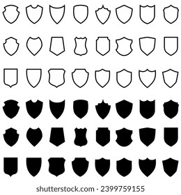 Shield blank icon vector set. security illustration sign collection. Knight award symbol. medieval royal vintage badges isolated.