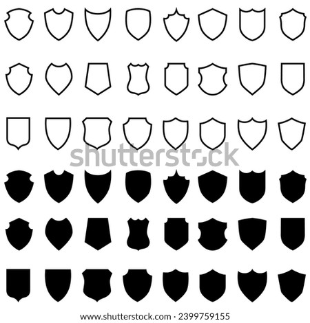Shield blank icon vector set. security illustration sign collection. Knight award symbol. medieval royal vintage badges isolated.