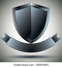 Shield and blank ribbon security symbol, vector design.