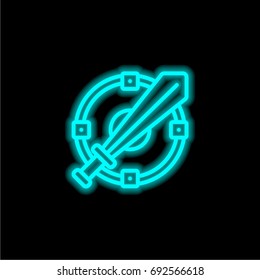 Shield blue glowing neon ui ux icon. Glowing sign logo vector
