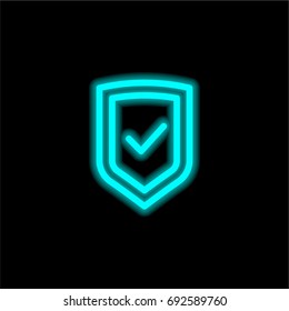 Shield blue glowing neon ui ux icon. Glowing sign logo vector