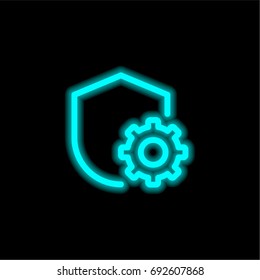 Shield blue glowing neon ui ux icon. Glowing sign logo vector