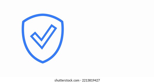 Shield blue icon with check mark. Data protection concept. Verified information. Vector illustration on a white isolated background. Copy space for your text.