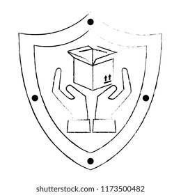 shield with box carton and hands protection