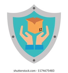 shield with box carton and hands protection