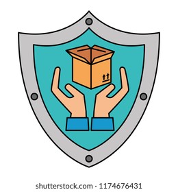 shield with box carton and hands protection