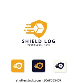 shield box logistic logo design, cargo, delivery, export