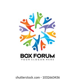 Shield Box Peoples Crowd ring circle logos icon