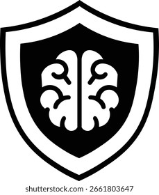 Un escudo con un icono cerebral en el centro, que simboliza la protección y la ciberseguridad impulsadas por la IA. Conjunto de íconos de Vector original basado en el concepto generado por IA, completamente redibujado a mano con una herramienta de lápiz.