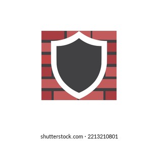Shield with brick wall, Password protection logo design. Data protection symbol. Firewall logo. Network protection vector design and illustration.