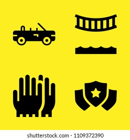 shield, bridge, car and gloves vector icon set. Sample icons set for web and graphic design