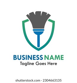 Shield with broom design logo template illustartion