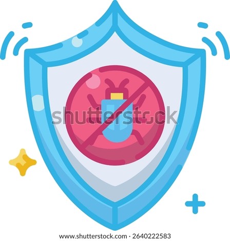 Shield with bug for antivirus, malware protection, and cybersecurity themes. Useful for IT security and digital safety projects.