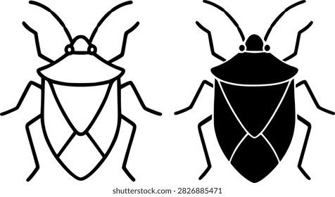 Shield bug illustration icon in outline and silhouette style, for UI UX app design
