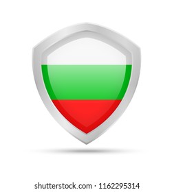 Shield with Bulgaria flag on white background. Vector illustration.