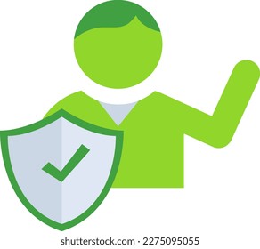 Shield business people icon with green outline style. sign, icon, shield, symbol, protection, security, safe. Vector Illustration