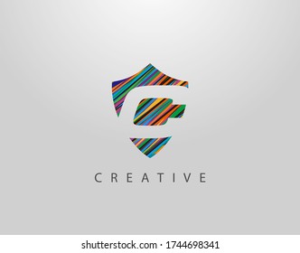 Shield C Letter Logo. Modern Abstract Geometric Design, made of various colorful strips shapes  