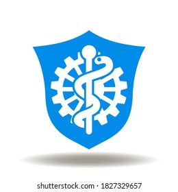 Shield Caduceus Snake Gear Icon Vector. Protection Management Pharmacy Service System Technology Sign. Hipaa Compliant Insurance Logo.