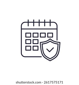 shield and calendar line icon on white