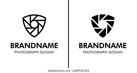 Shield Camera Lens Logo, for photographers, security firms, or media companies