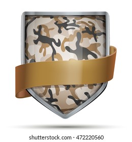 Shield with Camouflage. Editable Vector Illustration isolated on white background.