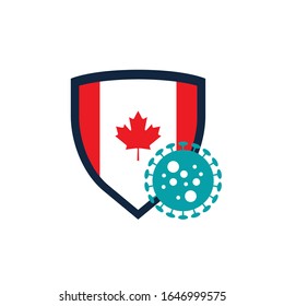 Icono de la bandera y el virus de Canadá,ilustración vectorial