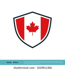 Shield Canadian Flag Red Maple Leaf Icon Vector Logo Template Illustration Design. Vector EPS 10.