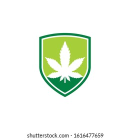 Shield And Cannabis Leaf Logo Design Template 001