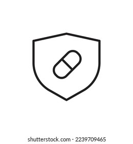 Shield with capsule pill icon design. isolated on white background. vector illustration